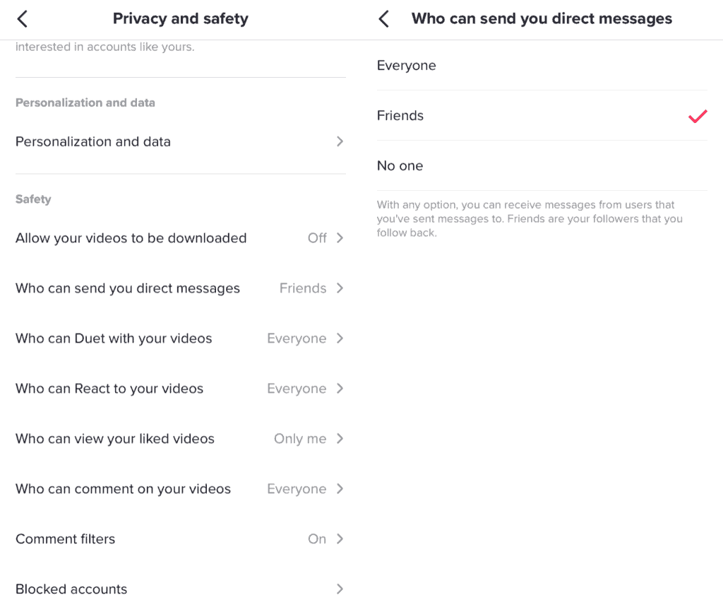 Direct message settings.