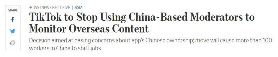 News headline about China-based moderators.