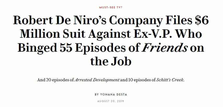 A headline about the DeNiro case.