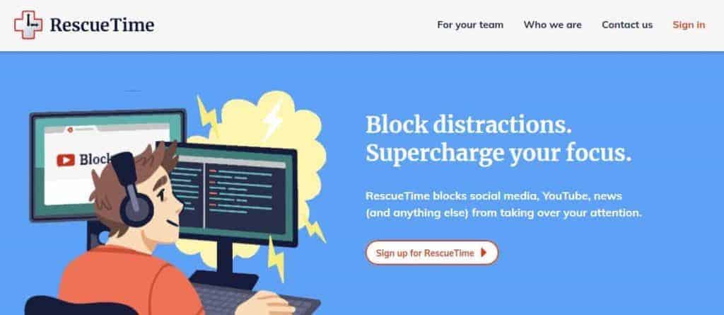 The RescueTime homepage.